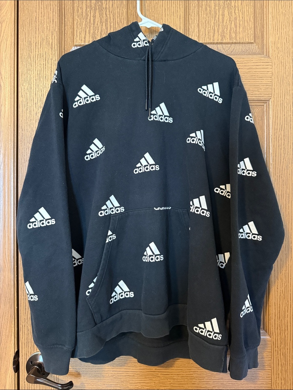 Adidas Black All-Over Logo Pullover Hoodie